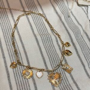 Erin McDermott Lucky Charm Necklace- gold colored  heart charms